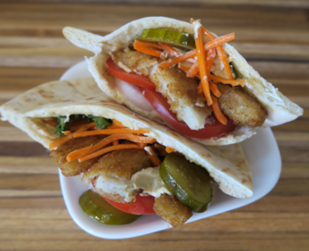 Fish Stick Pita Sandwiches with Butter Bean Tahini