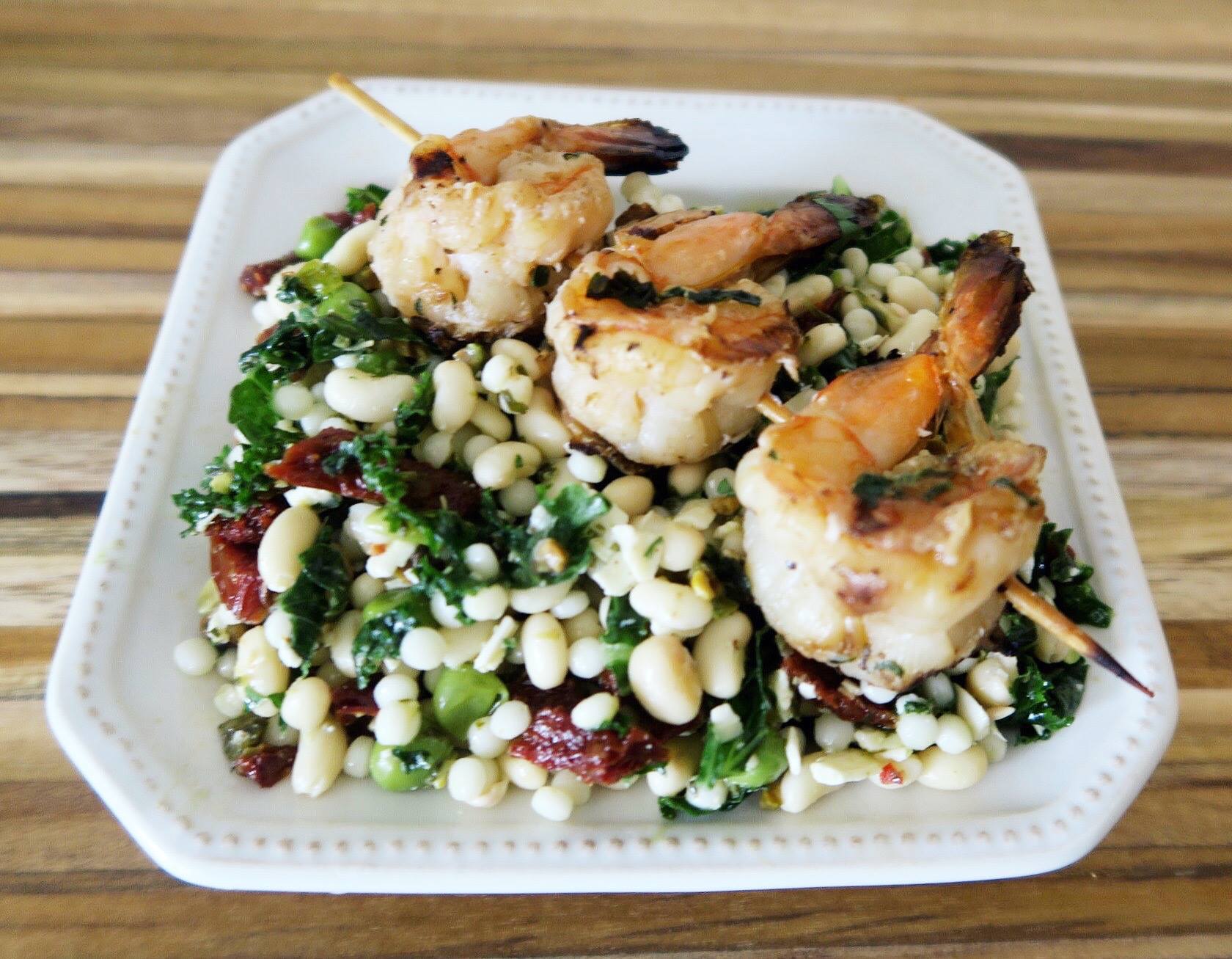 Grilled Shrimp, Kale and Couscous Salad