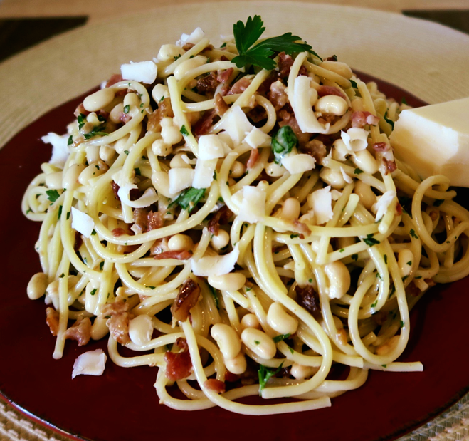 White Acre Pea Spaghetti Carbonara