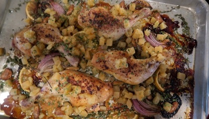 Sheet Pan Chicken with Red Onions and Rutabagas