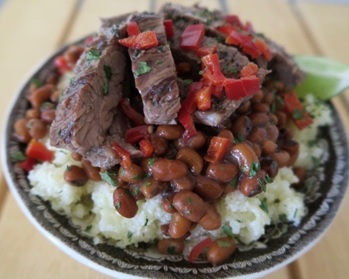 Skirt Steak and Beans over Grits