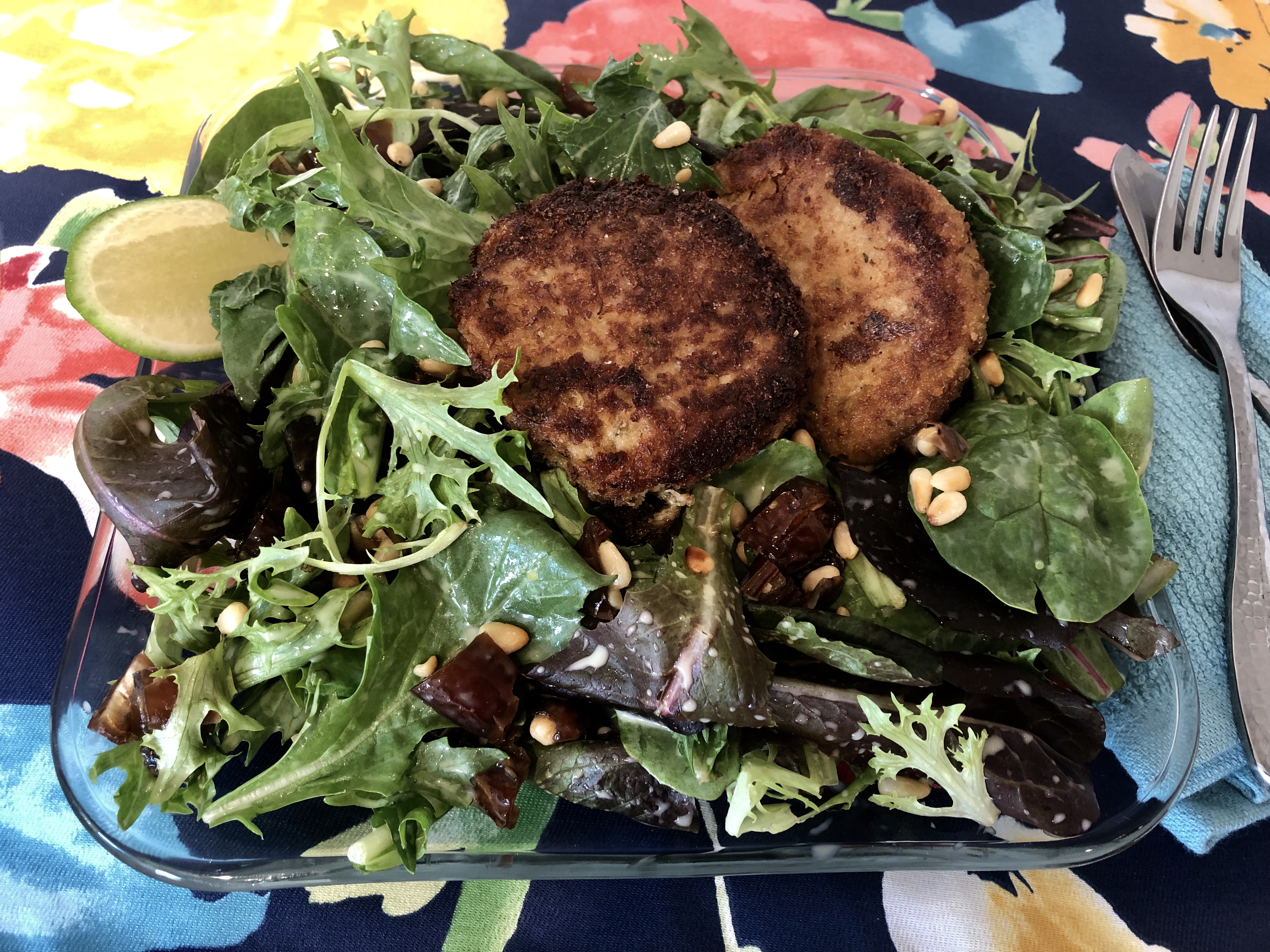 Crab Cakes with Kale & Date Salad